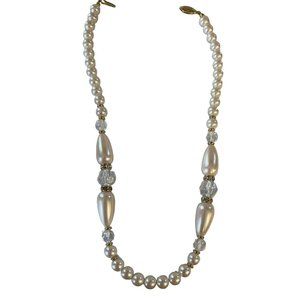 Faux Pearl Necklace Champagne Colored Costume Jewelry  18 Inches Long Hook Clasp